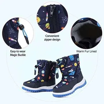 CIOR Winter Snow Boots for Boy and Girl Outdoor Waterproof with Fur Lined(Toddler/Little Kids) U120WXZ014-Space blue-26