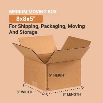 AVIDITI Shipping Boxes 8"L x 8"W x 5"H, 25-Pack | Corrugated Cardboard Box for Packing, Moving and S...