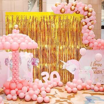 Gold Metallic Tinsel Foil Fringe Curtains, 2 Pack 3.3x8.3 Feet Party Streamer Curtains for Birthday Party Decorations, Halloween Decor, Foil Curtain Backdrop for Bachelorette Party
