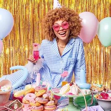 Gold Metallic Tinsel Foil Fringe Curtains, 2 Pack 3.3x8.3 Feet Party Streamer Curtains for Birthday Party Decorations, Halloween Decor, Foil Curtain Backdrop for Bachelorette Party