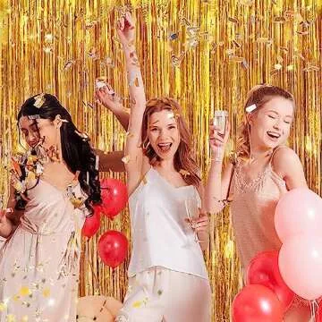 Gold Metallic Tinsel Foil Fringe Curtains, 2 Pack 3.3x8.3 Feet Party Streamer Curtains for Birthday Party Decorations, Halloween Decor, Foil Curtain Backdrop for Bachelorette Party