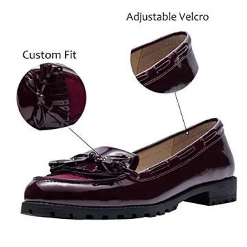 Fringed Slip On Loafers Shoes for Women,Classic Patent Leather Round Toe Low Leather Loafers Girl Driving Walking Casual Boat Shoes Bright rad 38