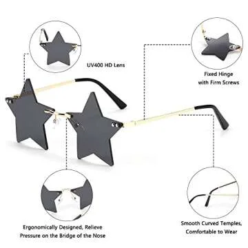 Rimless Star Shape Sunglasses Trendy Sun Glasses for Women Men Party Glasses Pentagram Eyewears(One Size,purple)