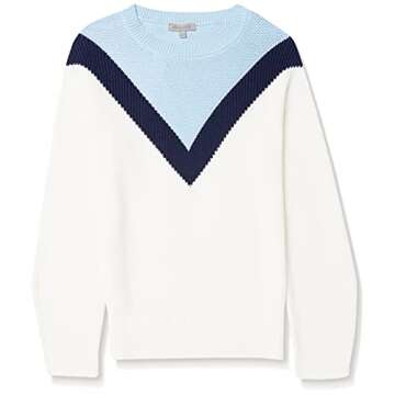 Cable Stitch Women's Geometric Colorblock Sweater - Crewneck Long Sleeve Oversized Drop Shoulder Chevron Pattern Pullover Top (X-Small, Multi)