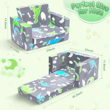 Kids Couch, 2-in-1 Toddler Couch Sofa, Kids Sofa Fold Out, Comfy Toddler Sofa Glowing in The Dark, C...