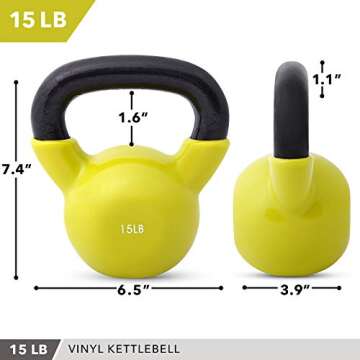 Kettlebell Weights Vinyl Coated Iron by Day 1 Fitness- 15 Pounds - Coated For Floor and Equipment Pr...