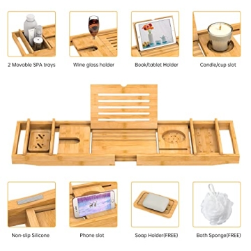 Luxury Adjustable Bamboo Bath Tray - Expandable & Chic