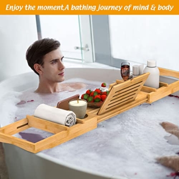 Luxury Adjustable Bamboo Bath Tray - Expandable & Chic