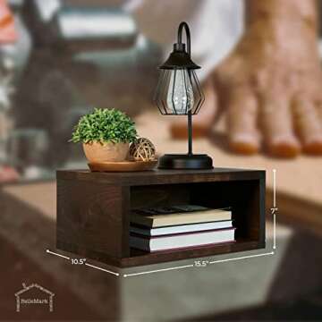 BELLEMARK Floating Nightstand | Rustic Wall Mounted Nightstand, Wood Bedside Shelf and Floating Nightstands for Bedrooms - Handmade Floating Table or End Table (Kona)