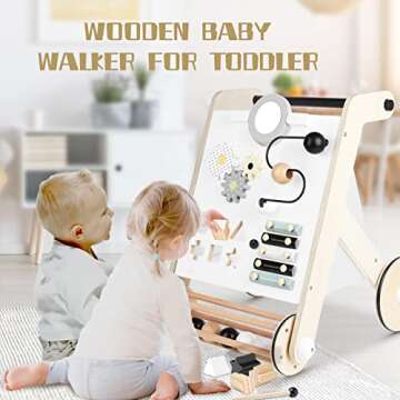 Asweets Wooden Baby Walker Push and Pull Learning Activity Walker with Roller for Boys and Girls Stand Learning Walker Toddler Toy