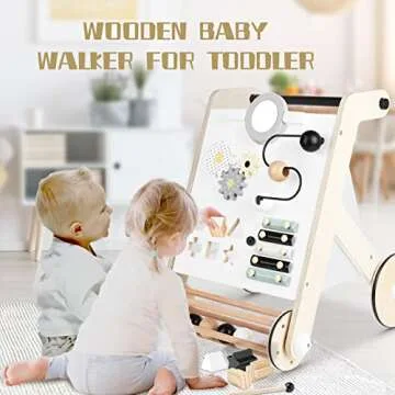 Asweets Wooden Baby Walker Push and Pull Learning Activity Walker with Roller for Boys and Girls Stand Learning Walker Toddler Toy