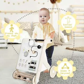 Asweets Wooden Baby Walker Push and Pull Learning Activity Walker with Roller for Boys and Girls Stand Learning Walker Toddler Toy