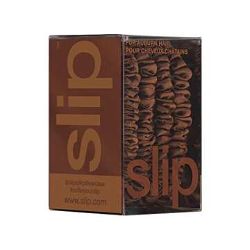 slip Silk Skinny Scrunchies - Auburn | Set of 4 Pure Silk Skinny Scrunchies | 100% Mulberry Silk, Anti-Crease, Gentle on Hair, Reduces Breakage | Stylish, Durable, Ideal for All Hair Types