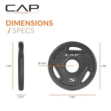 CAP Barbell 2-Inch Olympic Grip Weight Plate, 5 lb, Set of 4, 5 lb, Set of 4 Black (OPHWIS-005)