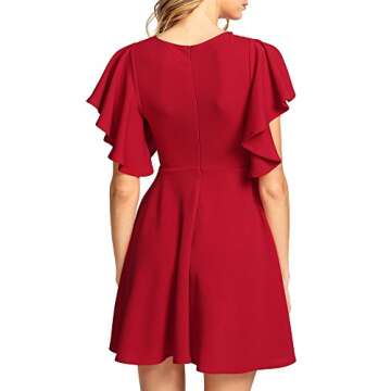 ROMWE Women's Stretchy A Line Swing Flared Skater Cocktail Party Dress Red L