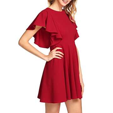 ROMWE Women's Stretchy A Line Swing Flared Skater Cocktail Party Dress Red L