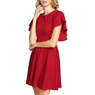 ROMWE Women's Stretchy A Line Swing Flared Skater Cocktail Party Dress Red L