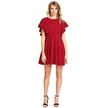 ROMWE Women's Stretchy A Line Swing Flared Skater Cocktail Party Dress Red L