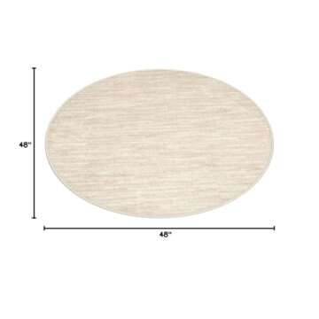 Nourison Essentials Indoor/Outdoor Ivory Beige 4' x Round Area Rug, Easy Cleaning, Non Shedding, Bed...