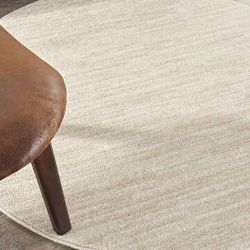 Nourison Essentials Indoor/Outdoor Ivory Beige 4' x Round Area Rug, Easy Cleaning, Non Shedding, Bed Room, Living Room, Dining Room, Backyard, Deck, Patio (4 Round)