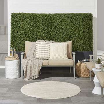 Nourison Essentials Indoor/Outdoor Ivory Beige 4' x Round Area Rug, Easy Cleaning, Non Shedding, Bed Room, Living Room, Dining Room, Backyard, Deck, Patio (4 Round)