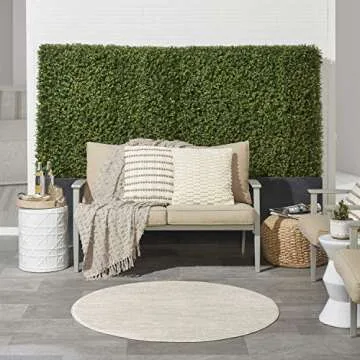 Nourison Essentials Indoor/Outdoor Ivory Beige 4' x Round Area Rug, Easy Cleaning, Non Shedding, Bed Room, Living Room, Dining Room, Backyard, Deck, Patio (4 Round)