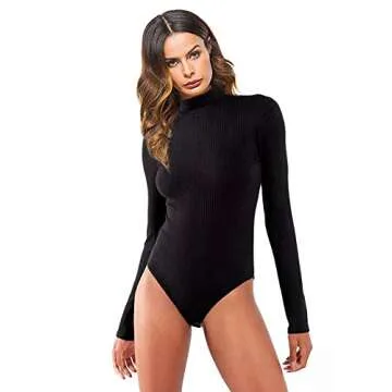 Stylish Queen.M Bodysuit for Women - Turtleneck, Stretchy, Chic