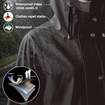 UNIQUEBELLA Upgrade Rain Jackets for Women Waterproof, Raincoat Long Hooded Rain Coats Outdoor Windbreaker Trench Coat