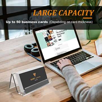 EMOMAS Acrylic Business Card Holder for Desk, Business Card Stand Desktop Business Card Holders for Exhibition，Office Acrylic Business Card Stand Display ，Capacity: 50 Cards （6 Pack）