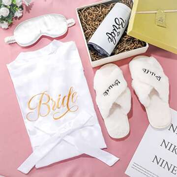 Handepo Bridal Party 5 Pcs Slippers Robes Tote Set