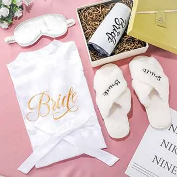 Handepo Bridal Party 5 Pcs Slippers Robes Tote Set