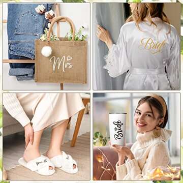 Handepo Bridal Party 5 Pcs Slippers Robes Tote Set