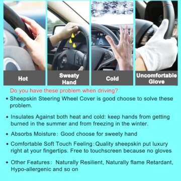 Fluffy Wool Sheepskin Fuzzy Black Car Steering Wheel Cover for Universal Auto Steering Wheel 14 1/2-15 1/2inch, Anti-Slip, Soft Plush, Comforting and Luxurious, Soft Texture (Black)