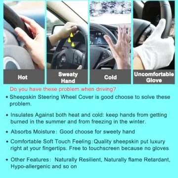 Fluffy Wool Sheepskin Fuzzy Black Car Steering Wheel Cover for Universal Auto Steering Wheel 14 1/2-15 1/2inch, Anti-Slip, Soft Plush, Comforting and Luxurious, Soft Texture (Black)
