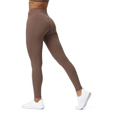 Aoxjox Trinity High Waisted Yoga Pants with Pockets for Women Tummy Control Cross-Waist Buttery Soft Crossover Workout Leggings 26'' (Fudge Coffee V-Waist, Medium)