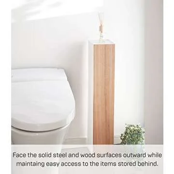 Yamazaki Home Supplies Organizer-Slim Bathroom Storage Shelves | Steel + Wood | Toilet Paper Stocker, One Size, Ash