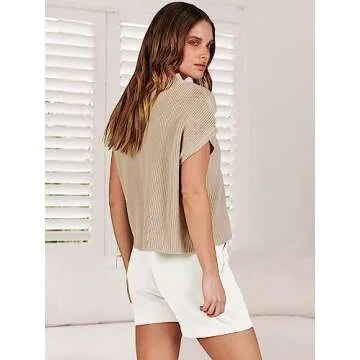 ANRABESS Women's Two Piece Summer Outfits Knit Sweater Short Sets Pullover Tops & Shorts Lounge Matching Clothes Set Khaki White X-Large