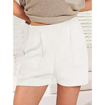 ANRABESS Women's Two Piece Summer Outfits Knit Sweater Short Sets Pullover Tops & Shorts Lounge Matching Clothes Set Khaki White X-Large