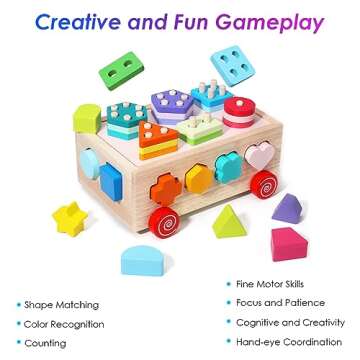 MingNor Shape Sorter Learning Toys for Toddlers 18M+, Wooden Stacking Blocks Montessori Toys for 2 3...