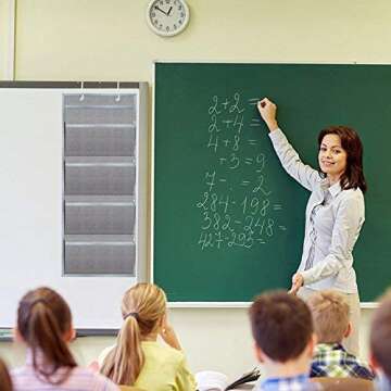 wishacc Hanging Wall File Organizer, Wall Mount/Over the Door Office Supplies Storage Mail Organizer for Notebooks,Planners,File Folders - 4 Pockets Deep Gray