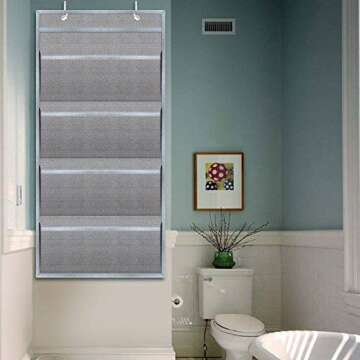 wishacc Hanging Wall File Organizer, Wall Mount/Over the Door Office Supplies Storage Mail Organizer for Notebooks,Planners,File Folders - 4 Pockets Deep Gray