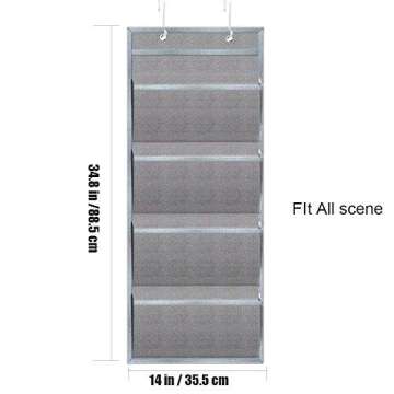 wishacc Hanging Wall File Organizer, Wall Mount/Over the Door Office Supplies Storage Mail Organizer for Notebooks,Planners,File Folders - 4 Pockets Deep Gray