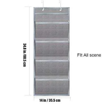 wishacc Hanging Wall File Organizer, Wall Mount/Over the Door Office Supplies Storage Mail Organizer for Notebooks,Planners,File Folders - 4 Pockets Deep Gray