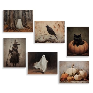 Xianyojafa Vintage Halloween Canvas Wall Art Collection, 6 Piece Retro Set