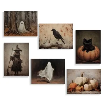 Xianyojafa Vintage Halloween Canvas Wall Art Collection, 6 Piece Retro Set