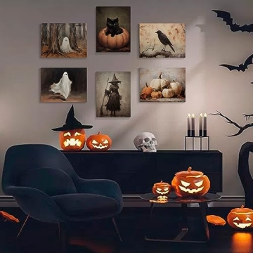 Vintage Halloween Canvas Wall Art Collection - 6 Piece