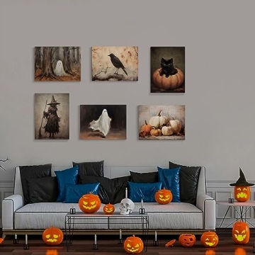 Vintage Halloween Canvas Wall Art Collection - 6 Piece