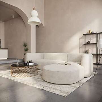 Acanva Luxury Modern Tight Curved Back Velvet Sofa, Minimalist Style Comfy Couch for Living Room Apartment, L-Shape Right Chaise, Cream