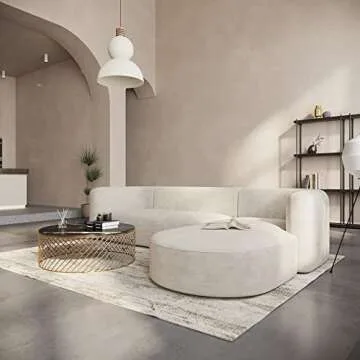 Acanva Luxury Modern Tight Curved Back Velvet Sofa, Minimalist Style Comfy Couch for Living Room Apartment, L-Shape Right Chaise, Cream