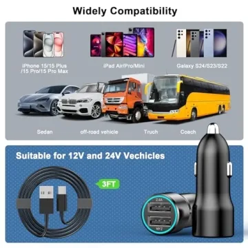 USB Car Charger for iPhone 16 - Dual Fast Charging